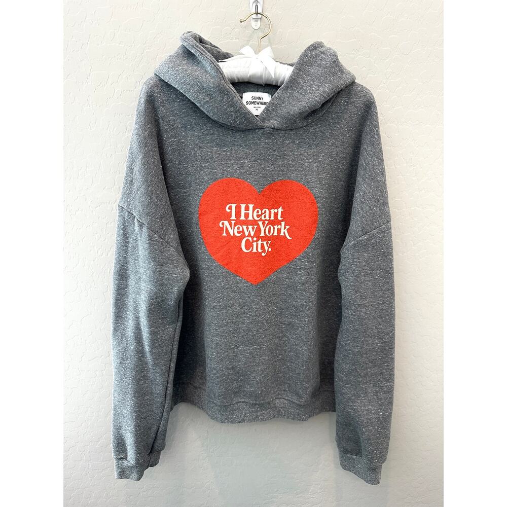 SUNNY SOMEWHERE I Heart New York City Classic Hoodie Gray Graphic Sweatshirt XL - Picture 2 of 8